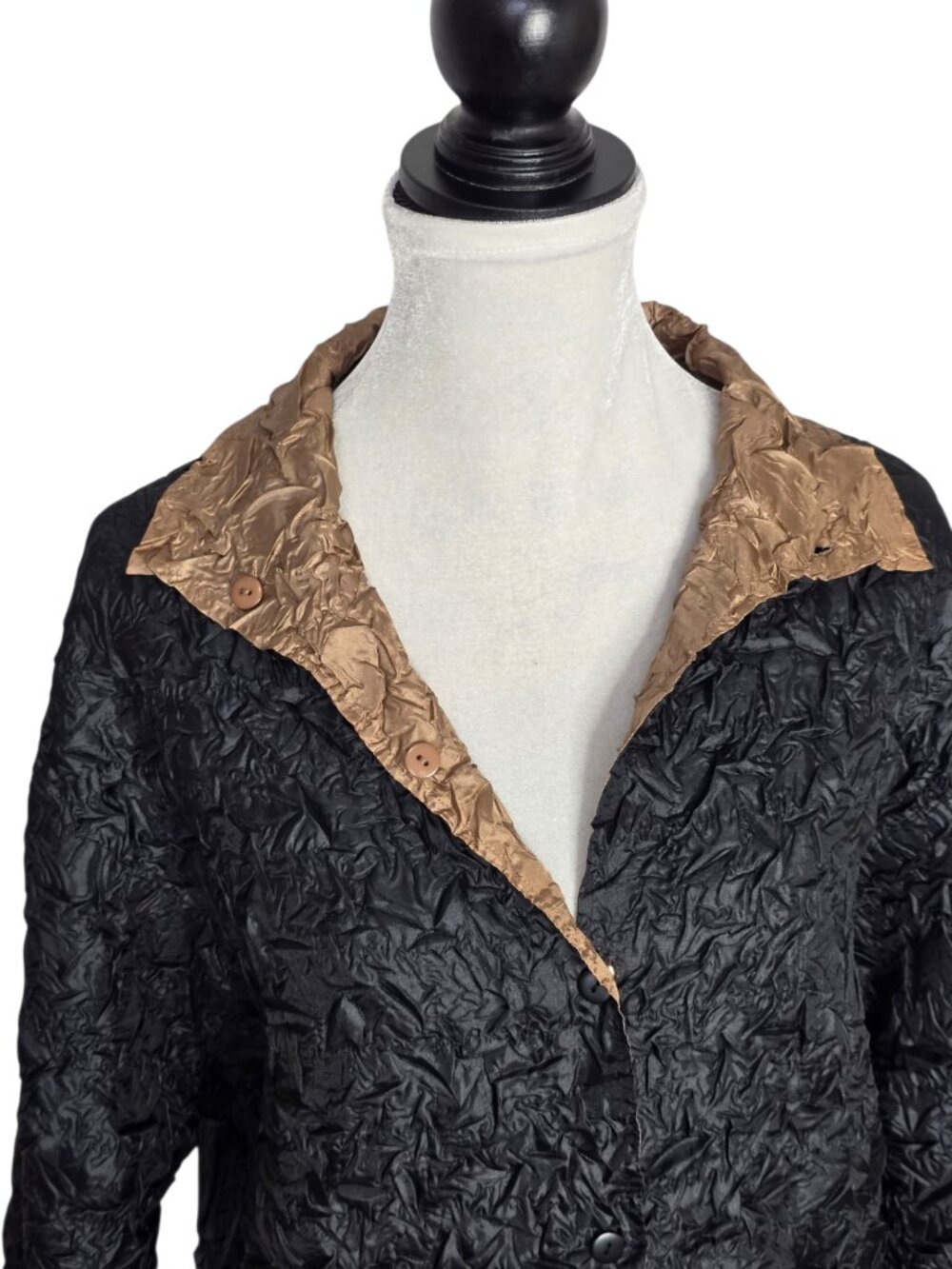 Vintage Reversible Textured Bronze & Black Blouse High Neck Petite Medium - Picture 11 of 16